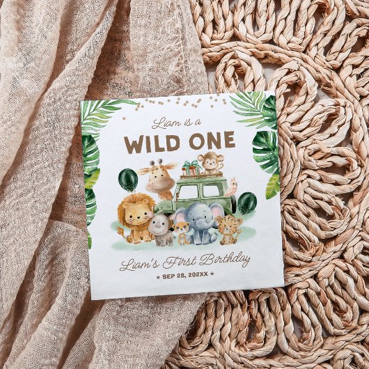 Wild One 1st Birthday Safari Animals スタンダードカクテルナプキン