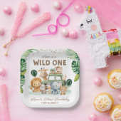 Wild One 1st Birthday Safari Animals ペーパープレート (パーティー)