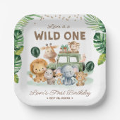 Wild One 1st Birthday Safari Animals ペーパープレート (正面)