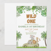 Wild One 1st Birthday Safari Jungle Invitation 招待状 (正面/裏面)