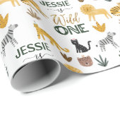 Wild One 1st Birthday Tropical Jungle Safari   ラッピングペーパー (ロールコーナー)