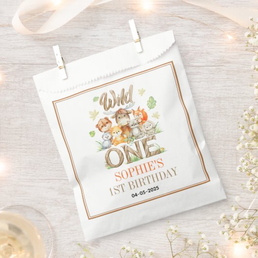 Wild One Animal 1st Birthday Party | Safari Jungle フェイバーバッグ (クリップ留めされた状態)