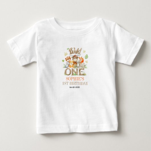 Wild One Animal 1st Birthday Party | Safari Jungle ベビーTシャツ (正面)