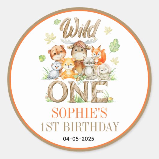 Wild One Animal 1st Birthday Party | Safari Jungle ラウンドシール (正面)