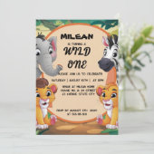 Wild One Animals 男の子の誕生日パーティー 招待状 (スタンド正面)