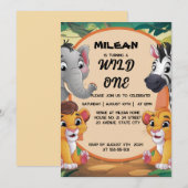 Wild One Animals 男の子の誕生日パーティー 招待状 (正面/裏面)