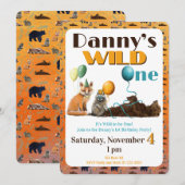 Wild One Animals First Birthday Invitation 招待状 (正面/裏面)