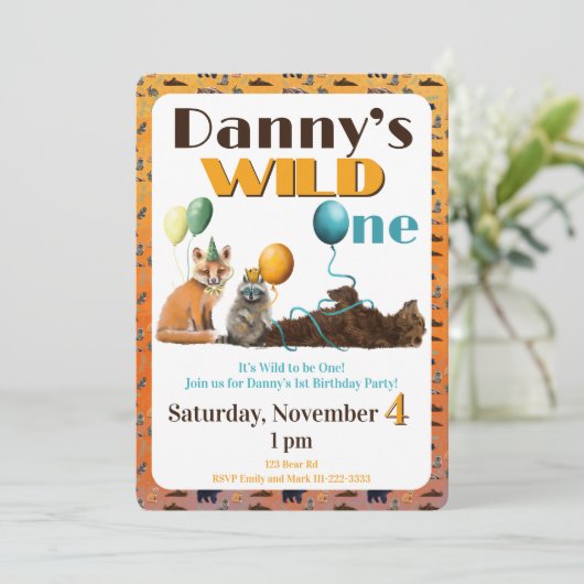 Wild One Animals First Birthday Invitation 招待状 (スタンド正面)