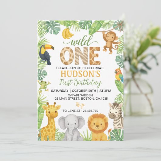 Wild One Animals Safari 1st Birthday 招待状 (スタンド正面)