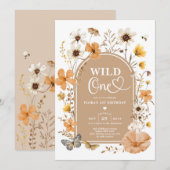 Wild One: Autumnal Fall Wildflower First Birthday 招待状 (正面/裏面)