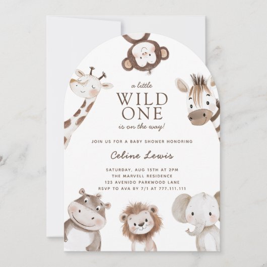 Wild One Baby Shower Safari Theme Arch 招待状 (正面)