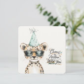Wild One Birthday Card Cute Leopard Party カード (スタンド正面)