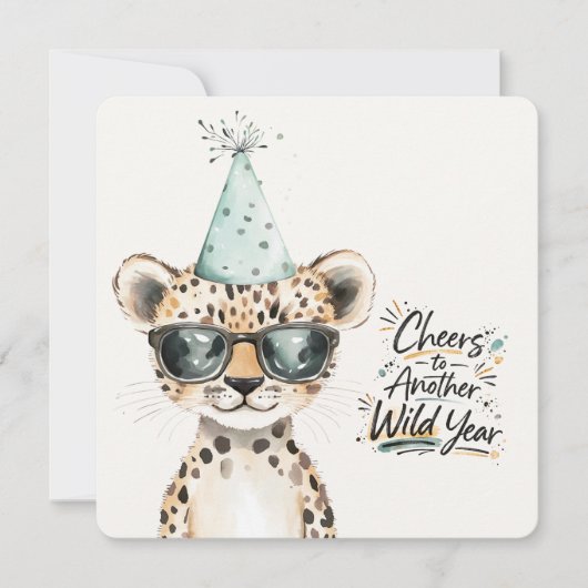 Wild One Birthday Card Cute Leopard Party カード (正面)
