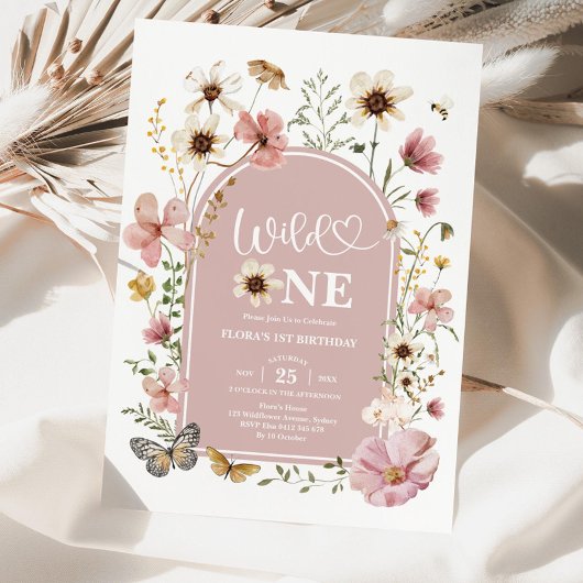 Wild One Birthday Invitation: Blush Wildflower Edi 招待状