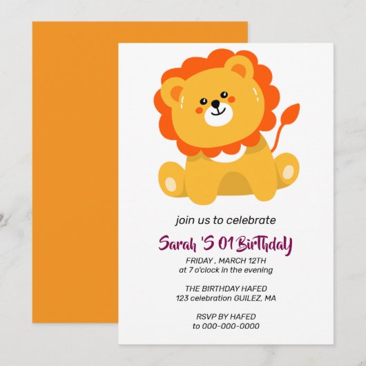 Wild One Birthday Invitation, Lion 1st Birthday In 招待状 (正面/裏面)