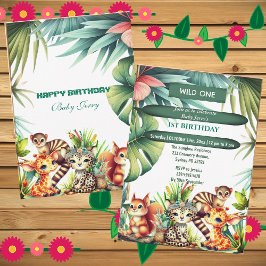 Wild One Birthday Jungle Safari Tropical Greenery  招待状