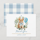 Wild One Birthday Lion Boy Birthday Floral Bow tie サンキューカード (正面/裏面)