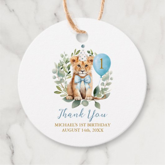 Wild One Birthday Lion Boy Birthday Floral Bow tie フェイバータグ (正面)