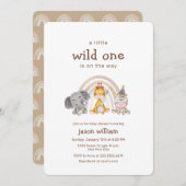 Wild One Boho Rainbow Safari Animals Baby Shower  招待状 (正面/裏面)
