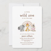Wild One Boho Rainbow Safari Animals Baby Shower  招待状 (正面)