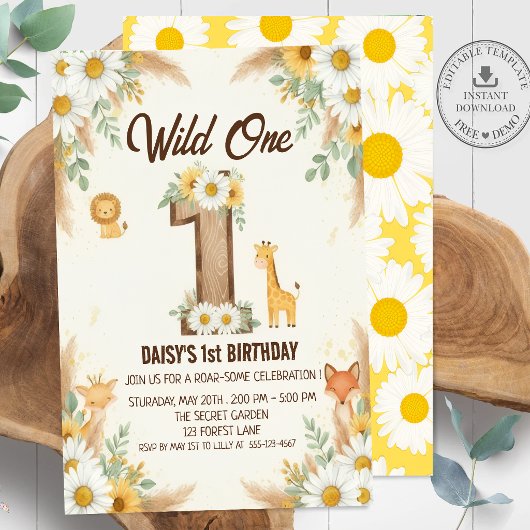 Wild One Boho Safari First Birthday Invitation 招待状