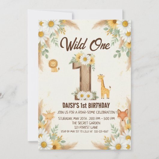 Wild One Boho Safari First Birthday Invitation 招待状 (正面)