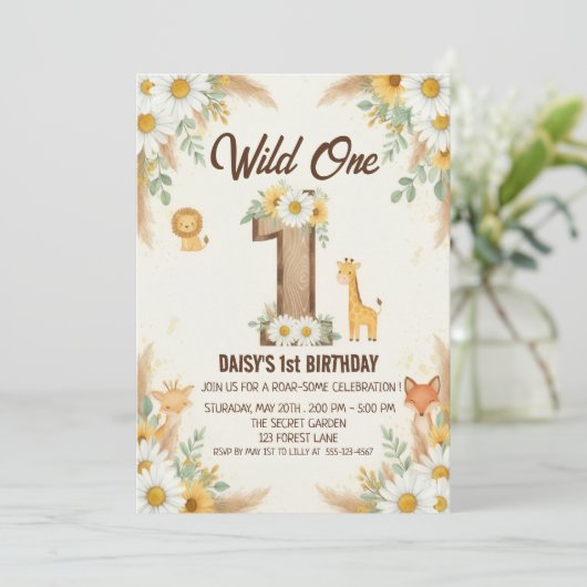 Wild One Boho Safari First Birthday Invitation 招待状 (スタンド正面)