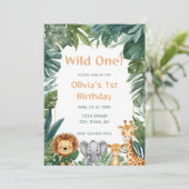Wild One Boho Safari Jungle Animals 1st Birthday 招待状 (スタンド正面)