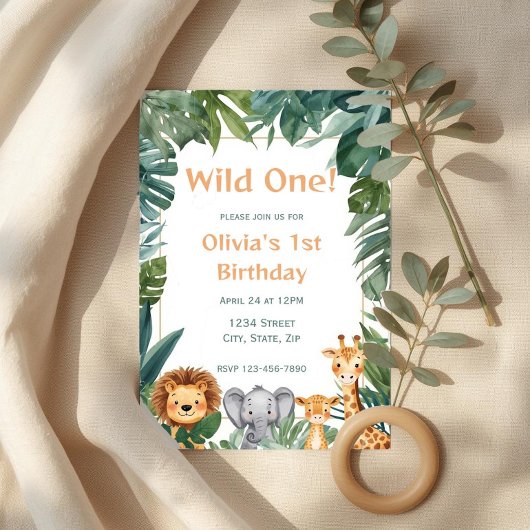 Wild One Boho Safari Jungle Animals 1st Birthday 招待状