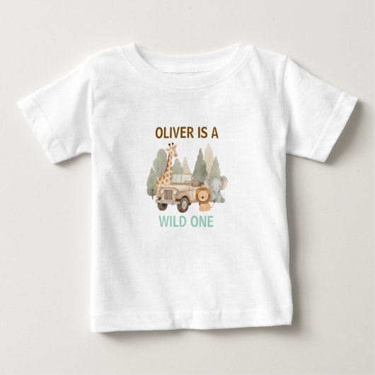 Wild One Boy 1st Birthday Safari Baby ベビーTシャツ (正面)