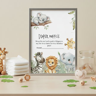 Wild One Boy Safari Jungle Animals Baby Shower  エンクロージャーカード
