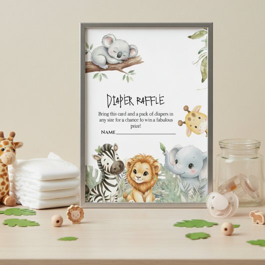 Wild One Boy Safari Jungle Animals Baby Shower エンクロージャーカード