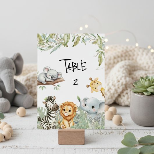 Wild One Boy Safari Jungle Animals Baby Shower  テーブルナンバー