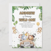 Wild One Boy's 1th Birthday招待状、Safari Animals 招待状 (正面)