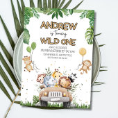 Wild One Boy's 1th Birthday招待状、Safari Animals 招待状