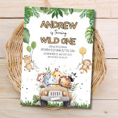 Wild One Boy's 1th Birthday招待状、Safari Animals 招待状