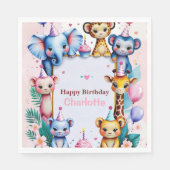 Wild One Cute Animals Balloon girls Birthday スタンダードランチョンナプキン (正面)