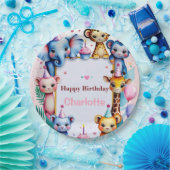 Wild One Cute Animals Balloon girls Birthday ペーパープレート (パーティー)