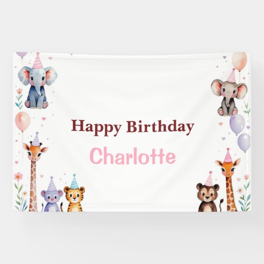 Wild One Cute Animals Balloon girls Birthday 横断幕 (横)