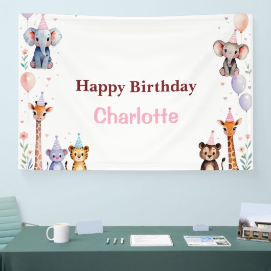 Wild One Cute Animals Balloon girls Birthday 横断幕 (トレードショー)