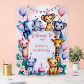 Wild One Cute Animals Balloon kids 1st Birthday アクリルサイン (ウェディング)