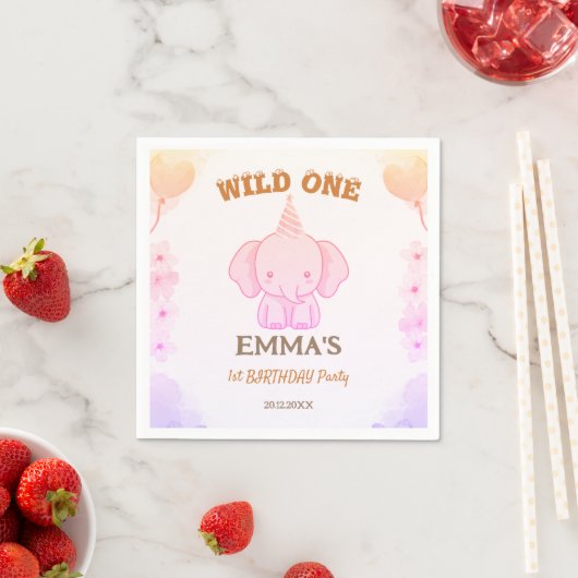 Wild One Cute Elephant 1st Birthday  スタンダードカクテルナプキン (インサイチュ)