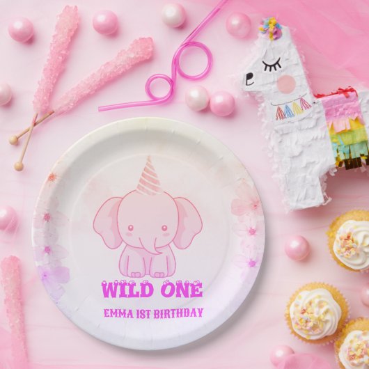 Wild One Cute Elephant 1st Birthday  ペーパープレート (パーティー)