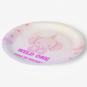 Wild One Cute Elephant 1st Birthday  ペーパープレート (アングル)