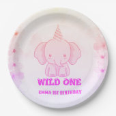 Wild One Cute Elephant 1st Birthday  ペーパープレート (正面)