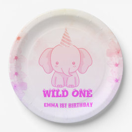 Wild One Cute Elephant 1st Birthday  ペーパープレート