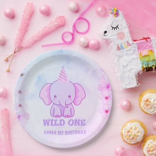 Wild One Cute Elephant 1st Birthday  ペーパープレート (パーティー)