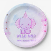 Wild One Cute Elephant 1st Birthday  ペーパープレート (正面)