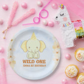 Wild One Cute Elephant 1st Birthday ペーパープレート (パーティー)