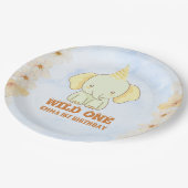 Wild One Cute Elephant 1st Birthday  ペーパープレート (アングル)